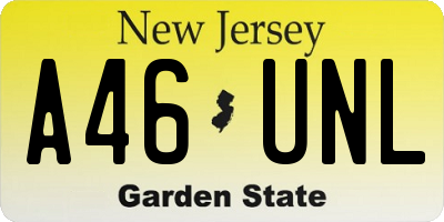 NJ license plate A46UNL