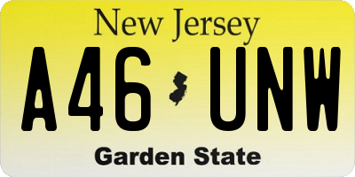 NJ license plate A46UNW