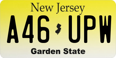 NJ license plate A46UPW