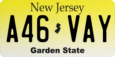 NJ license plate A46VAY