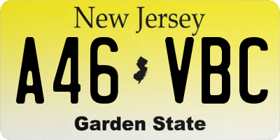 NJ license plate A46VBC