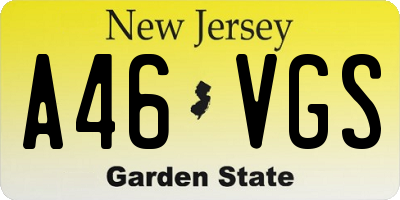 NJ license plate A46VGS