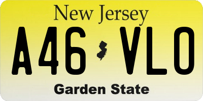 NJ license plate A46VLO