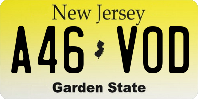 NJ license plate A46VOD