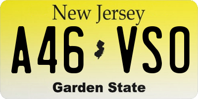 NJ license plate A46VSO