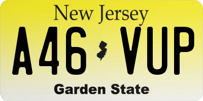 NJ license plate A46VUP