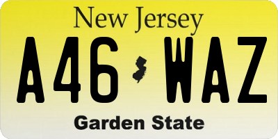 NJ license plate A46WAZ