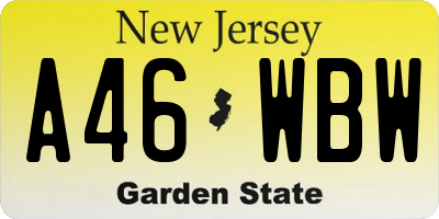 NJ license plate A46WBW
