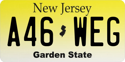 NJ license plate A46WEG