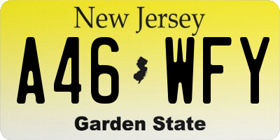 NJ license plate A46WFY