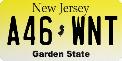 NJ license plate A46WNT