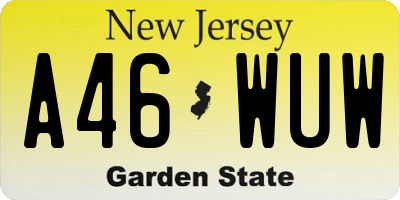 NJ license plate A46WUW