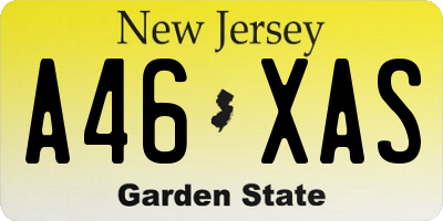 NJ license plate A46XAS