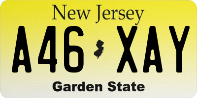 NJ license plate A46XAY