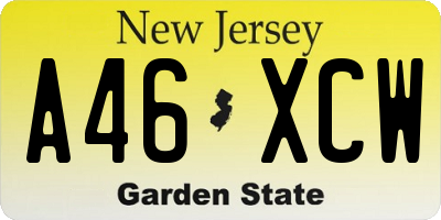 NJ license plate A46XCW