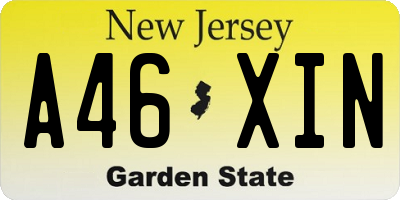 NJ license plate A46XIN