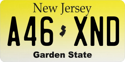 NJ license plate A46XND