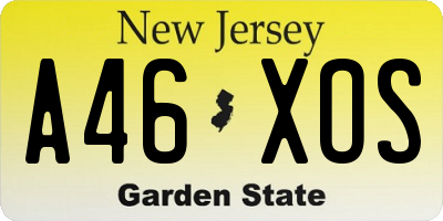 NJ license plate A46XOS