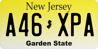 NJ license plate A46XPA