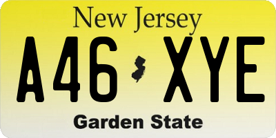NJ license plate A46XYE