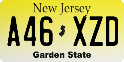 NJ license plate A46XZD