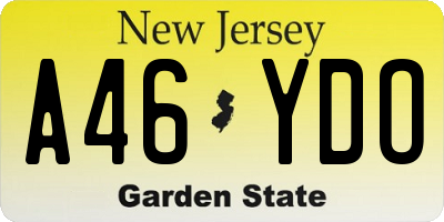 NJ license plate A46YDO