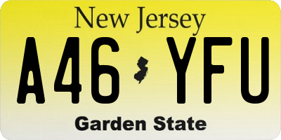 NJ license plate A46YFU