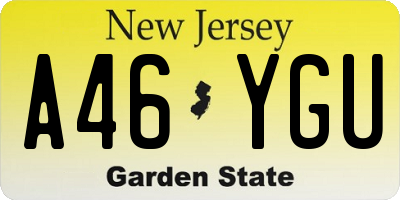 NJ license plate A46YGU