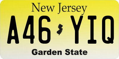 NJ license plate A46YIQ