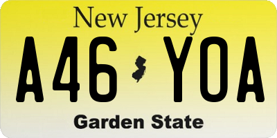 NJ license plate A46YOA