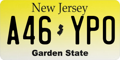 NJ license plate A46YPO
