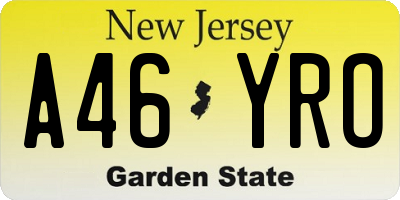NJ license plate A46YRO