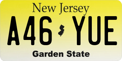 NJ license plate A46YUE