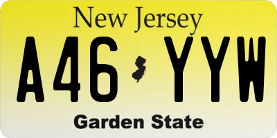 NJ license plate A46YYW