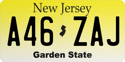 NJ license plate A46ZAJ