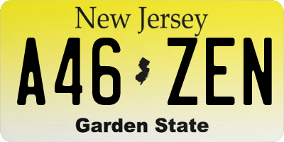 NJ license plate A46ZEN