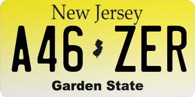 NJ license plate A46ZER