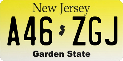 NJ license plate A46ZGJ
