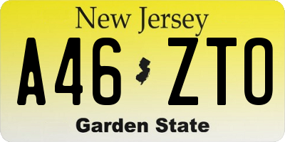 NJ license plate A46ZTO