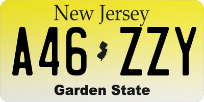 NJ license plate A46ZZY