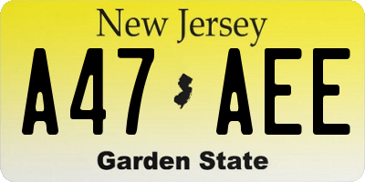 NJ license plate A47AEE