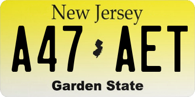 NJ license plate A47AET