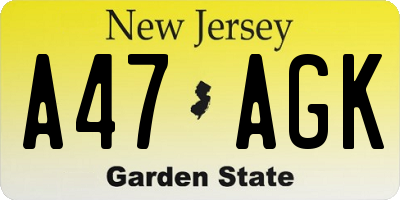 NJ license plate A47AGK