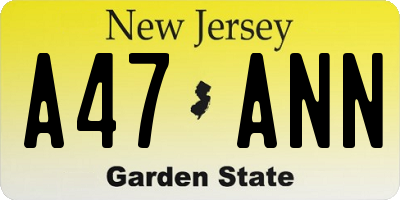 NJ license plate A47ANN