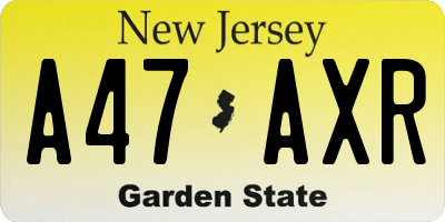 NJ license plate A47AXR