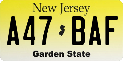 NJ license plate A47BAF