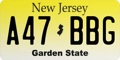 NJ license plate A47BBG