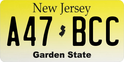 NJ license plate A47BCC