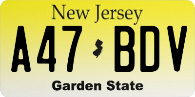 NJ license plate A47BDV
