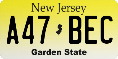 NJ license plate A47BEC